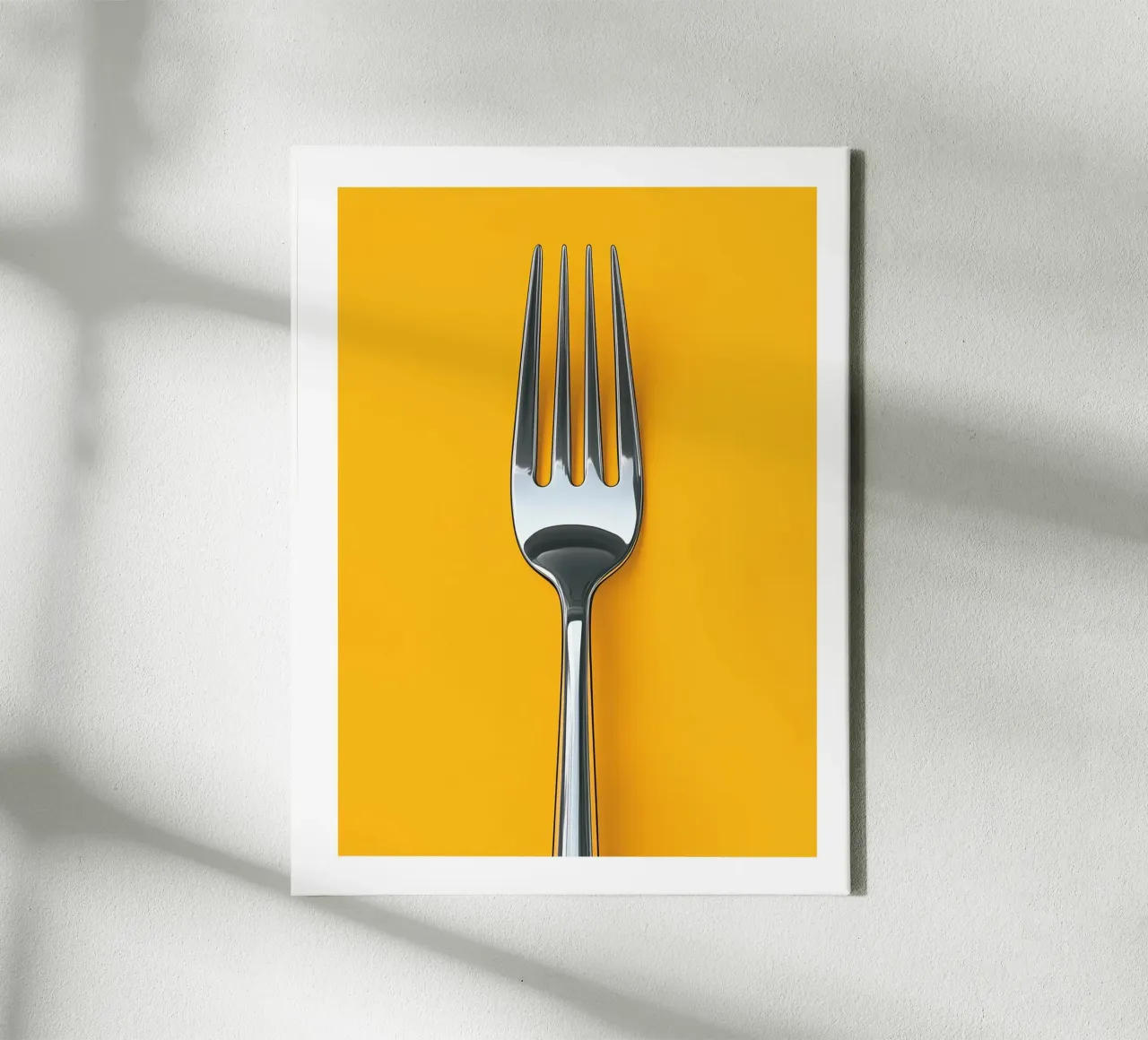 Fork on yellow background canvas with Floater frame by Spice & Style
