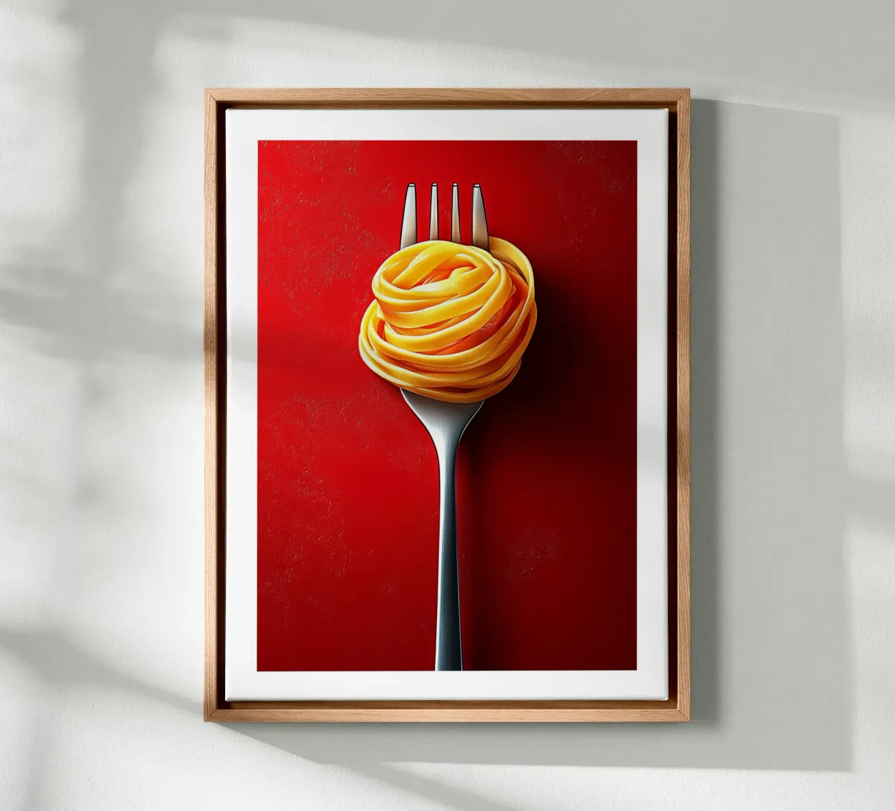 Fork and tagliatelle on a red background canvas by Spice & Style