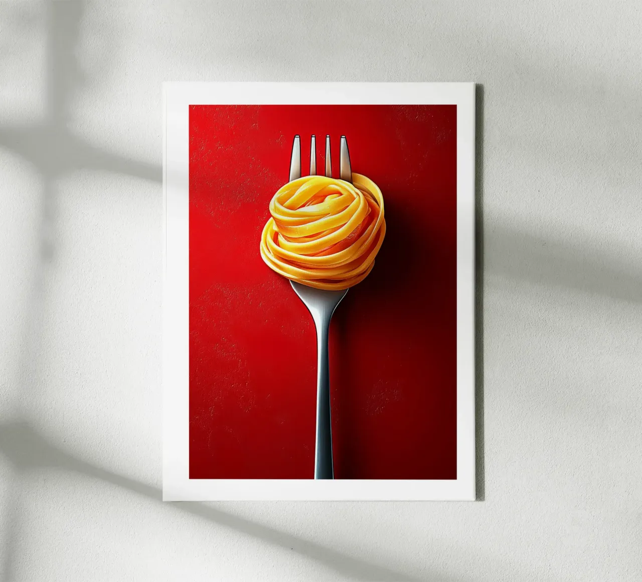 Fork and tagliatelle on a red background canvas by Spice & Style