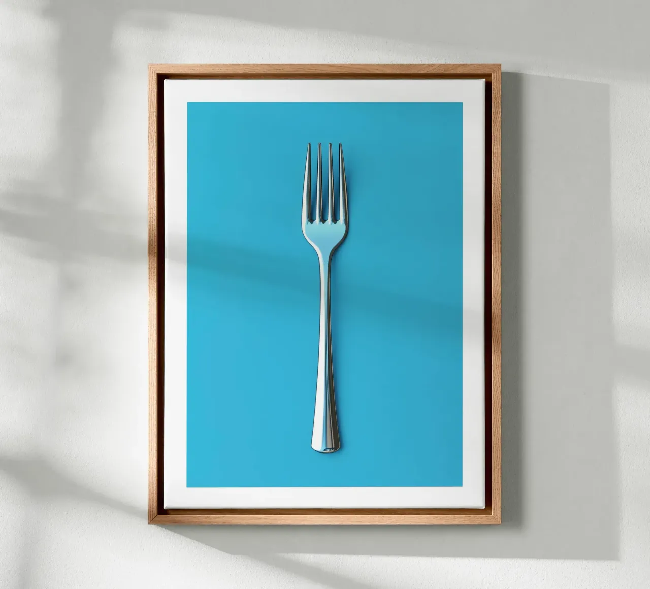 Fork on blue background canvas with Floater frame by Spice & Style