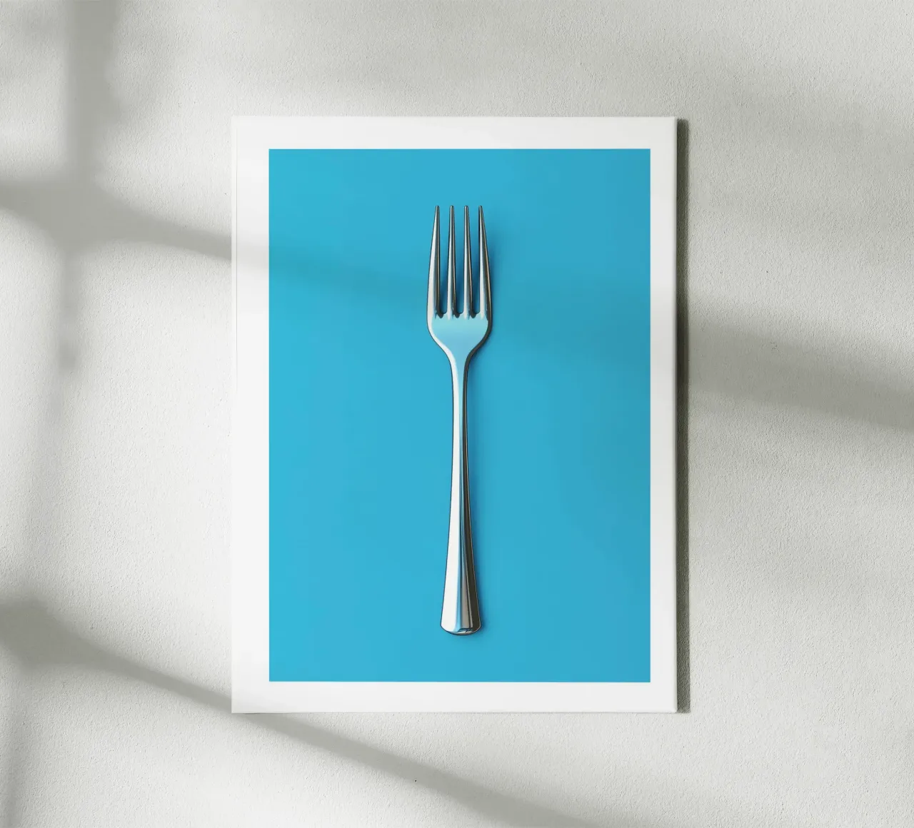 Fork on blue background canvas with Floater frame by Spice & Style