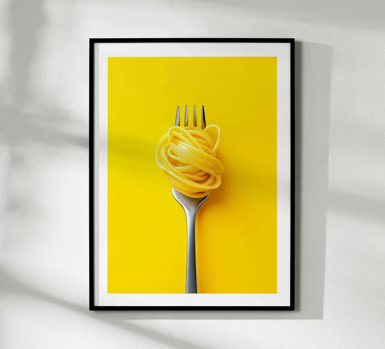 Fork and spaghetti on a yellow background poster by Spice & Style