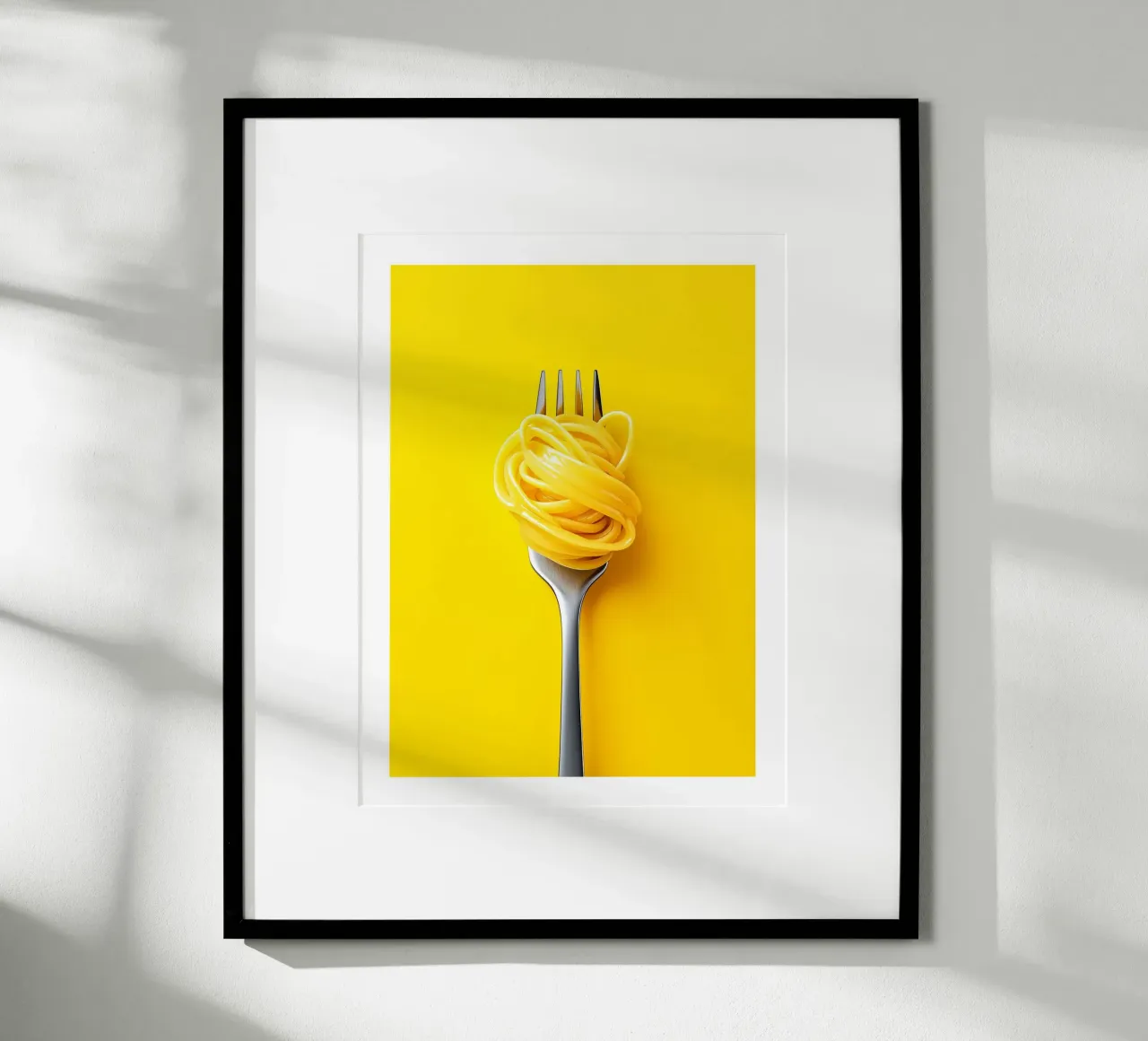 Fork and spaghetti on a yellow background poster by Spice & Style