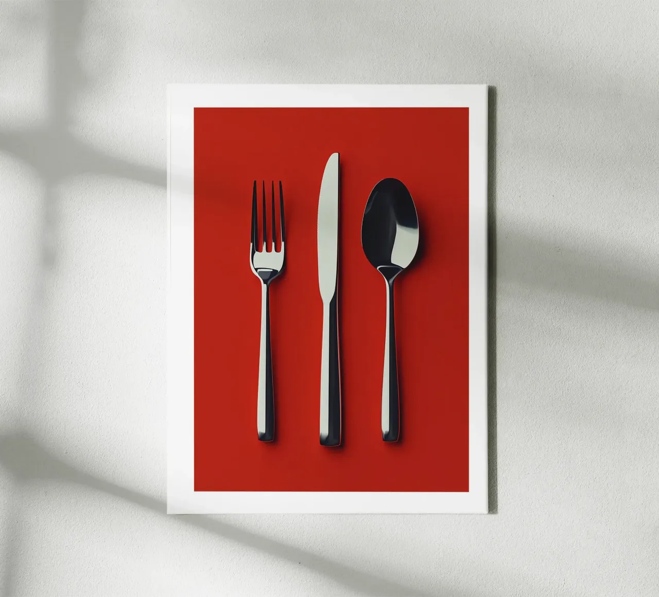 Modern cutlery on a red background canvas with Floater frame by Spice & Style
