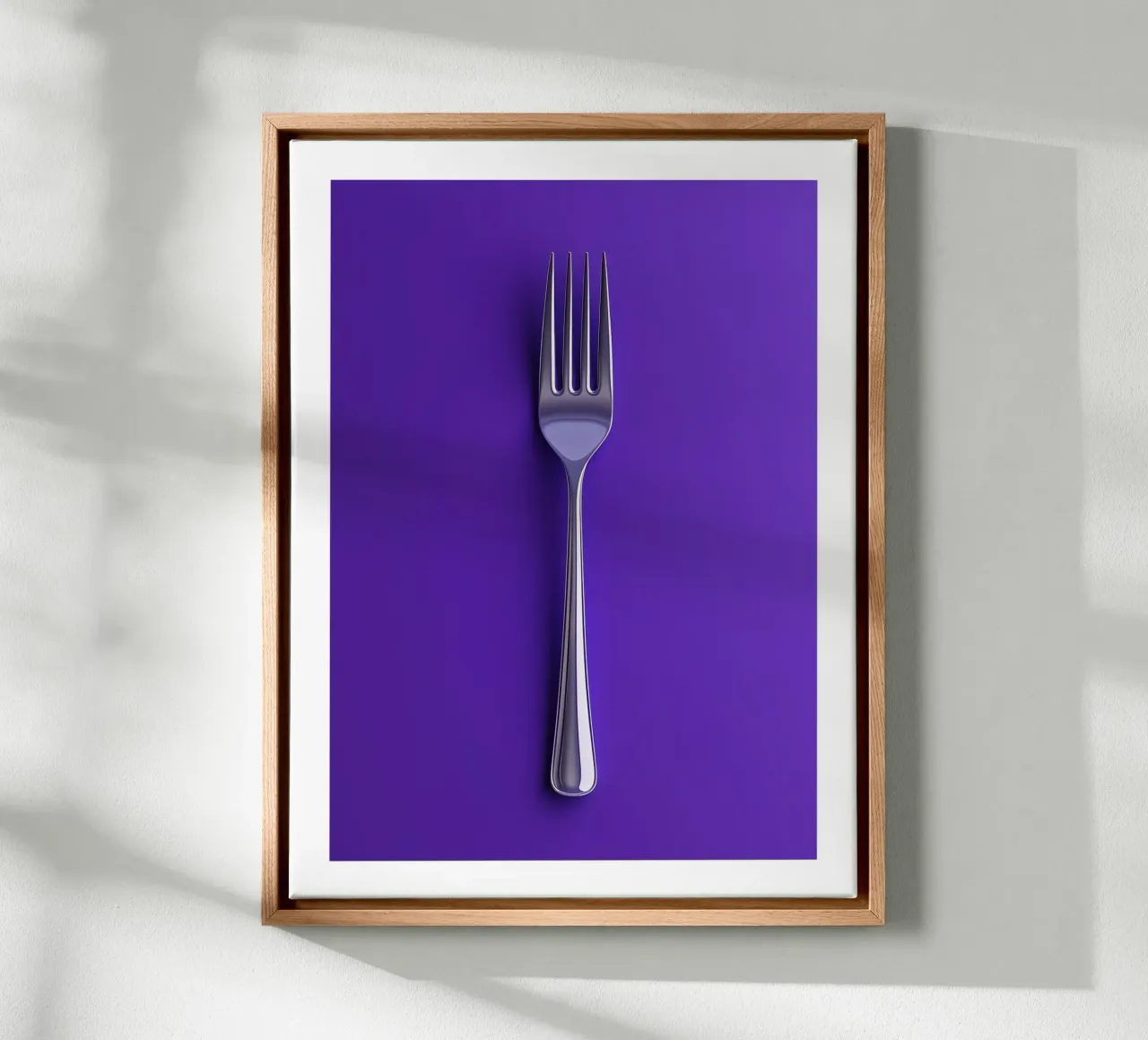 Fork on purple background canvas with Floater frame by Spice & Style