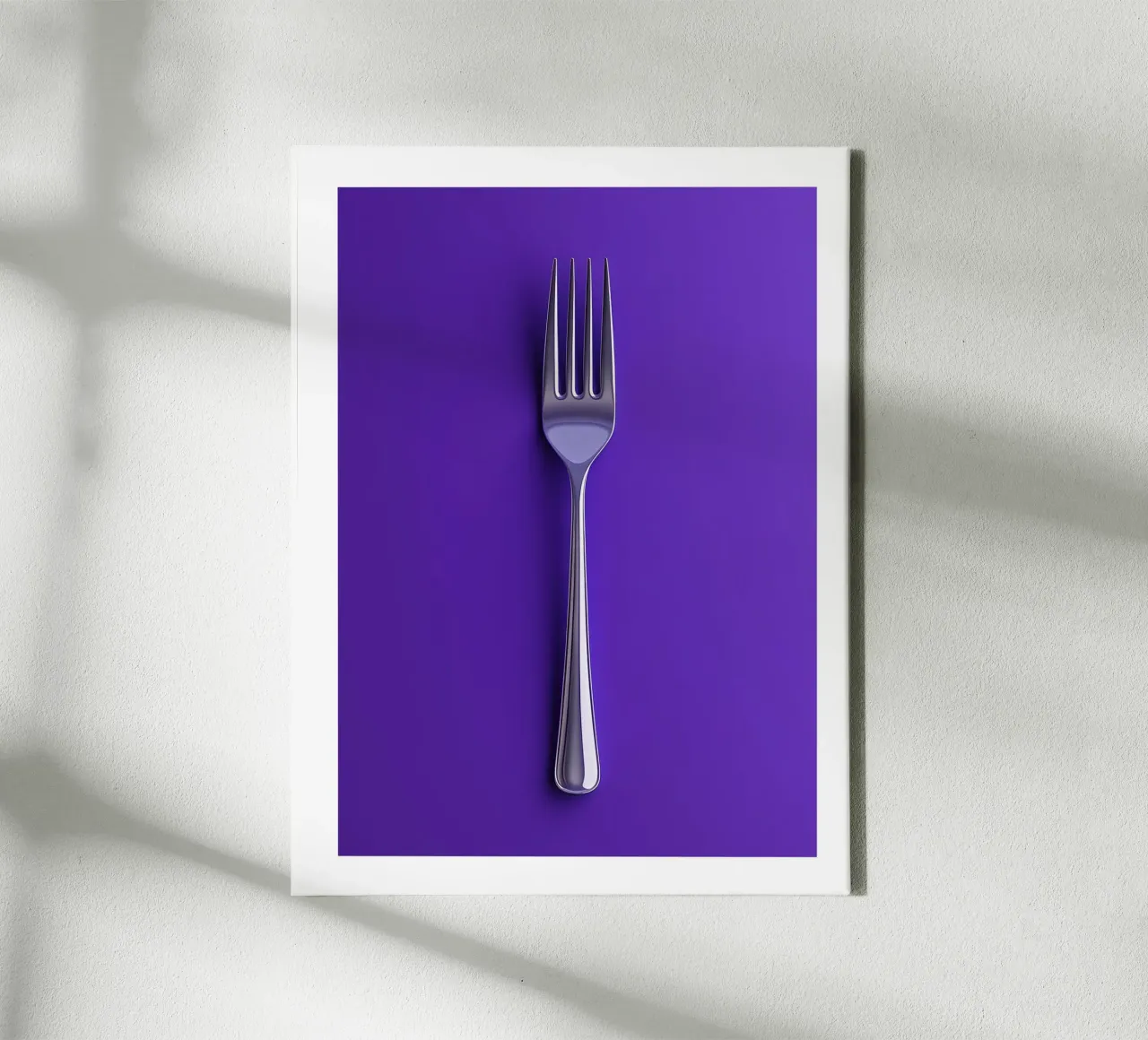 Fork on purple background canvas with Floater frame by Spice & Style