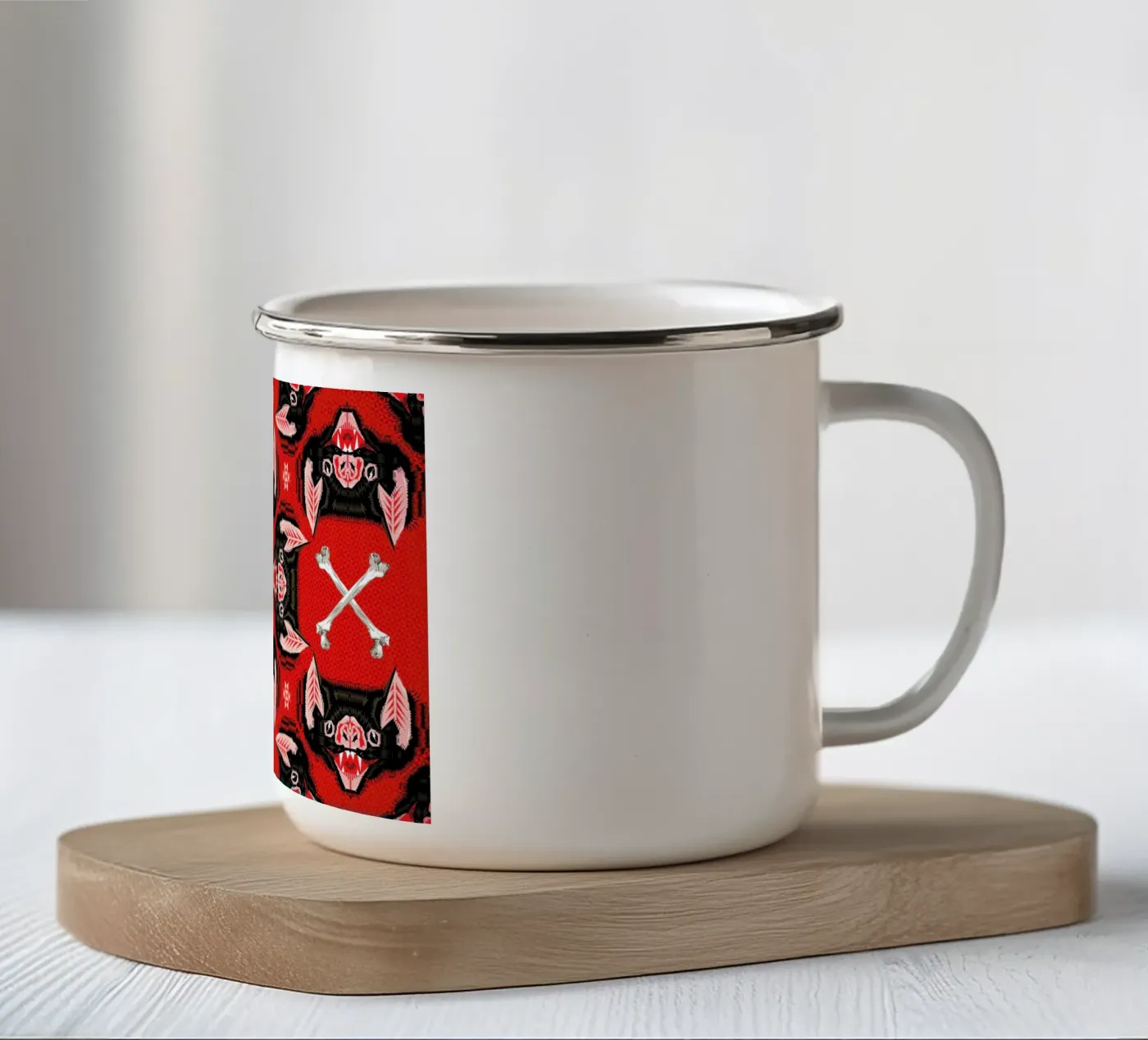 Batface Pattern enamel mug by Chobopop