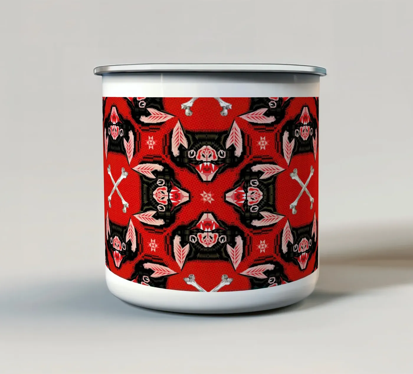 Batface Pattern enamel mug by Chobopop