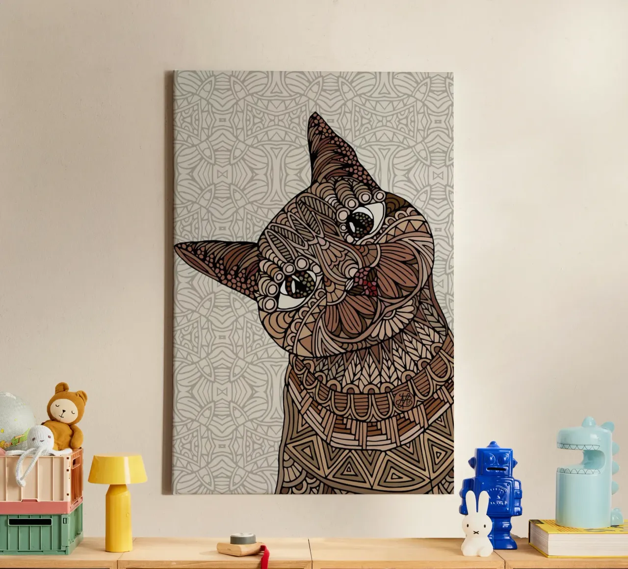 Hello Beautiful Leinwand mit Schattenfugenrahmen von Angelika Parker