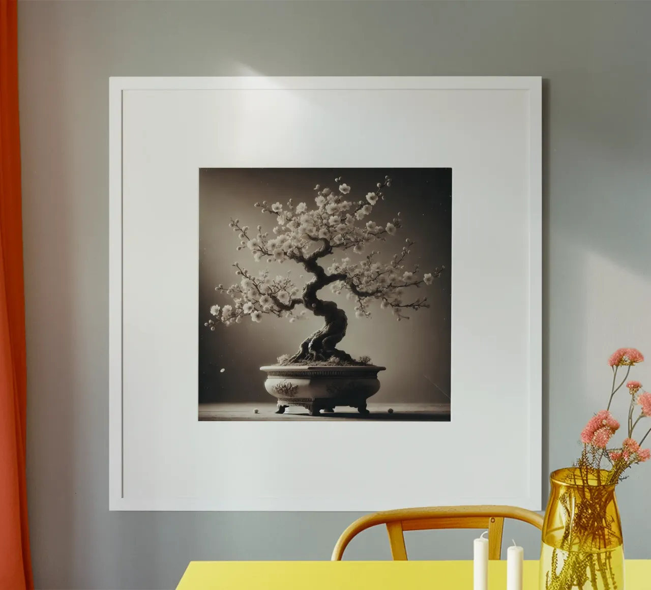 Bonsai di fiori di ciliegio - Elegante estetica asiatica poster con telaio in legno da scHio