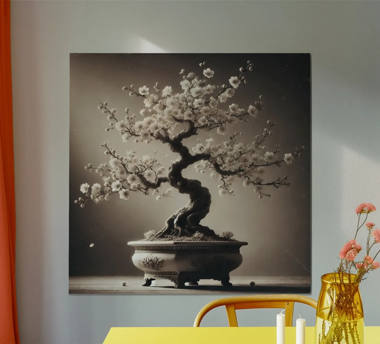 Bonsai di fiori di ciliegio - Elegante estetica asiatica poster con telaio in legno da scHio