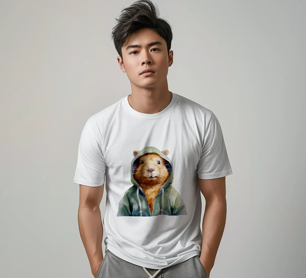Cartone animato acquerellato Capibara in felpa con cappuccio t-shirt da Animal Portraits