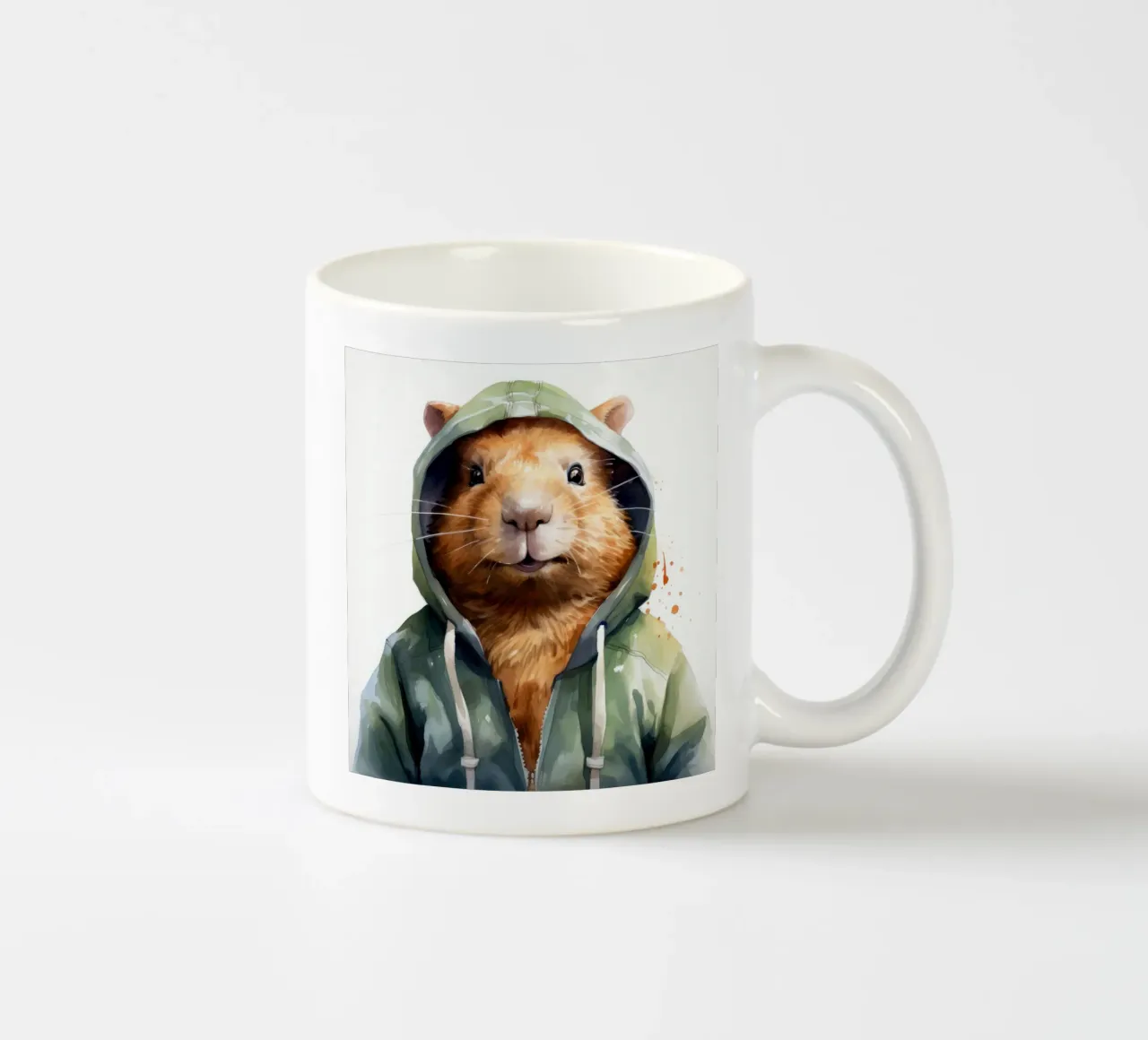 Cartone animato acquerellato Capibara in felpa con cappuccio tazza in ceramica da Animal Portraits