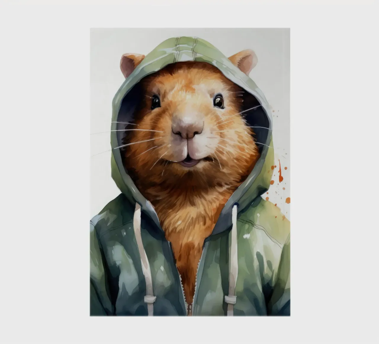 Cartone animato acquerellato Capibara in felpa con cappuccio diario da Animal Portraits