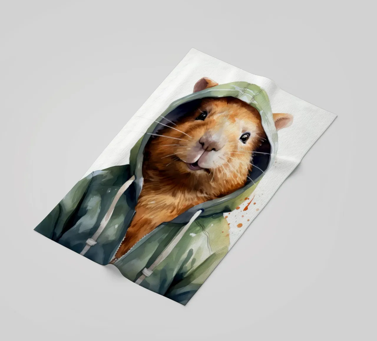 Cartone animato acquerellato Capibara in felpa con cappuccio telo mare da Animal Portraits