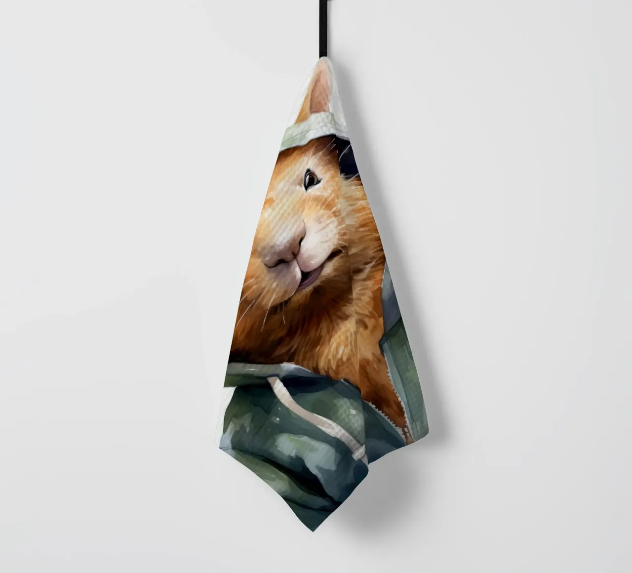 Cartone animato acquerellato Capibara in felpa con cappuccio canovaccio da cucina da Animal Portraits
