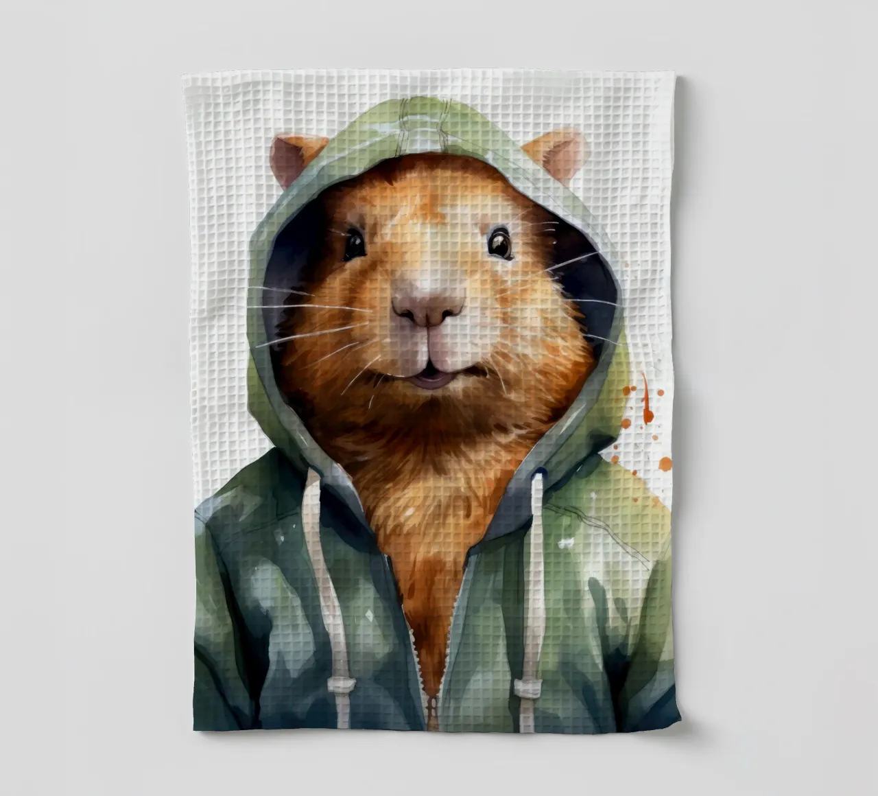 Cartone animato acquerellato Capibara in felpa con cappuccio canovaccio da cucina da Animal Portraits