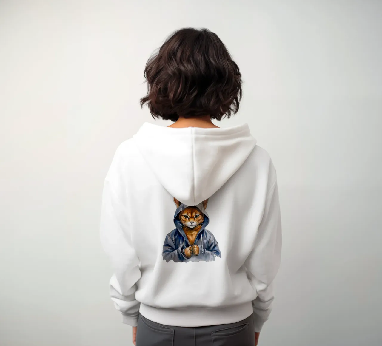 Cartone animato acquerellato Caracal in felpa con cappuccio felpa con cappuccio da Animal Portraits