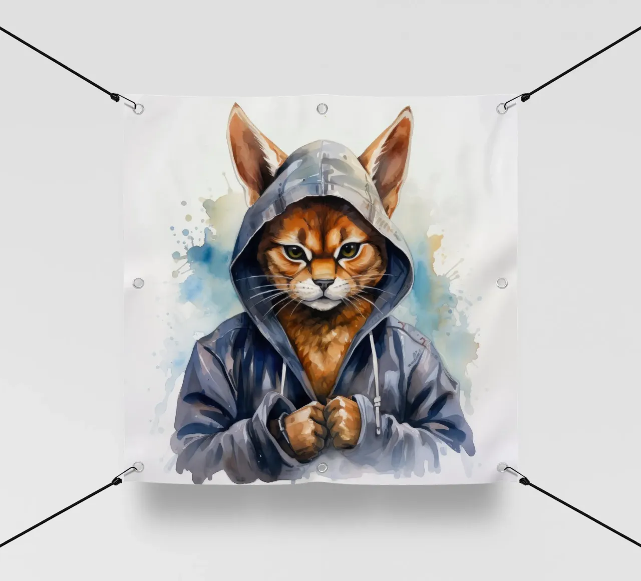 Cartone animato acquerellato Caracal in felpa con cappuccio telo in pvc da Animal Portraits