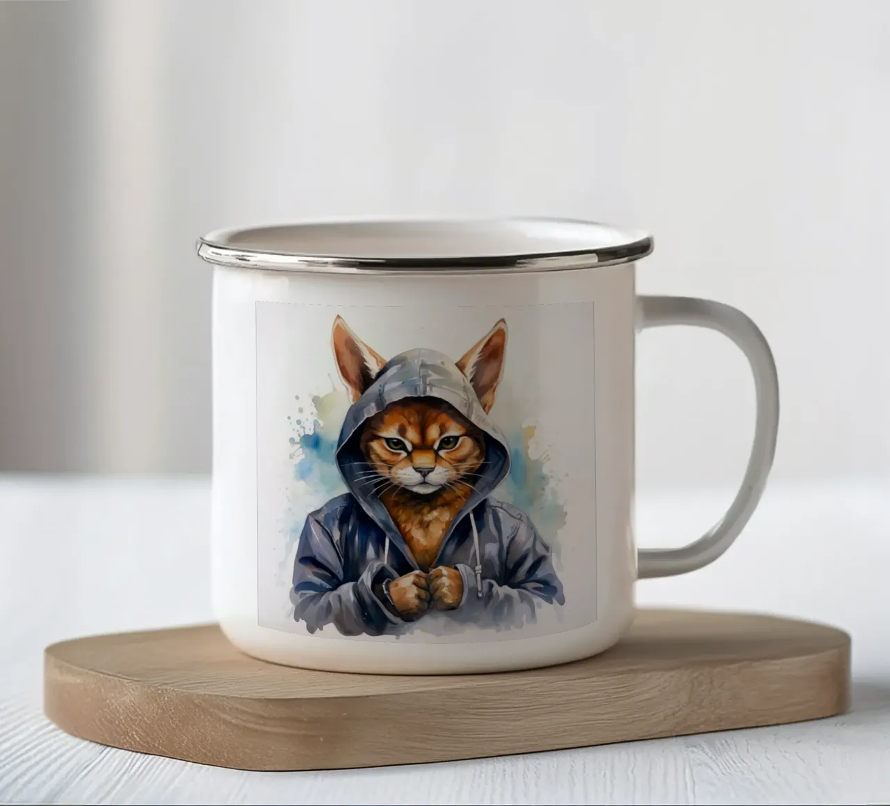Cartone animato acquerellato Caracal in felpa con cappuccio tazza in smalto da Animal Portraits
