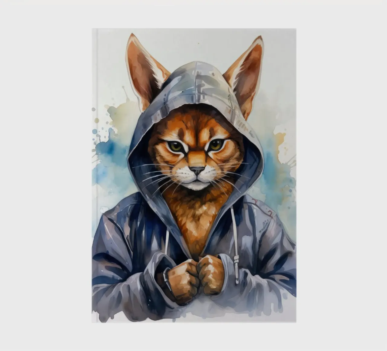 Watercolor Cartoon Caracal in a Hoodie notebook by Animal Portraits