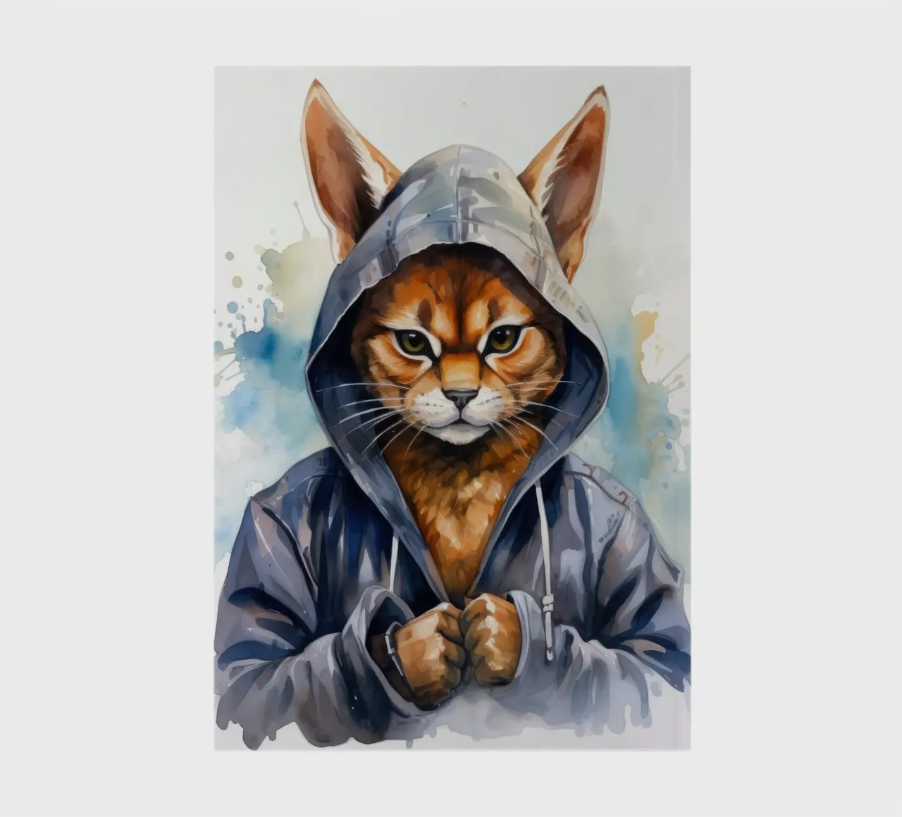 Watercolor Cartoon Caracal in a Hoodie notebook by Animal Portraits