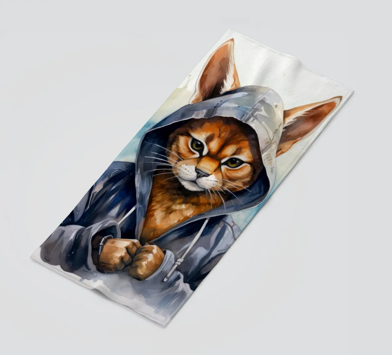 Cartone animato acquerellato Caracal in felpa con cappuccio telo mare da Animal Portraits