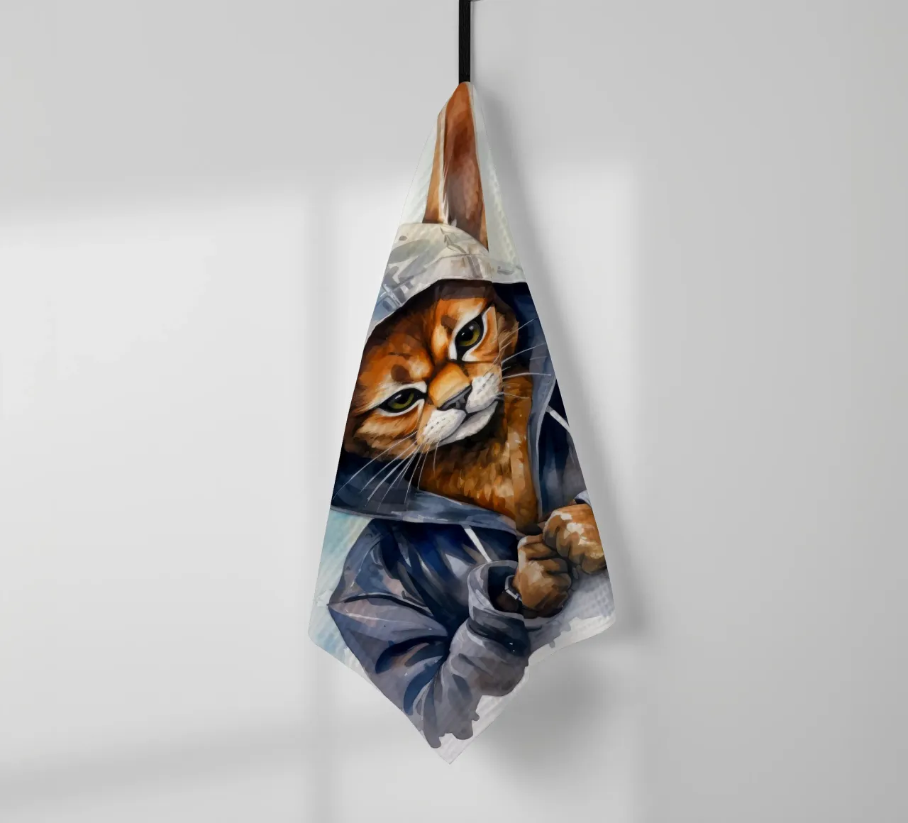 Cartone animato acquerellato Caracal in felpa con cappuccio canovaccio da cucina da Animal Portraits