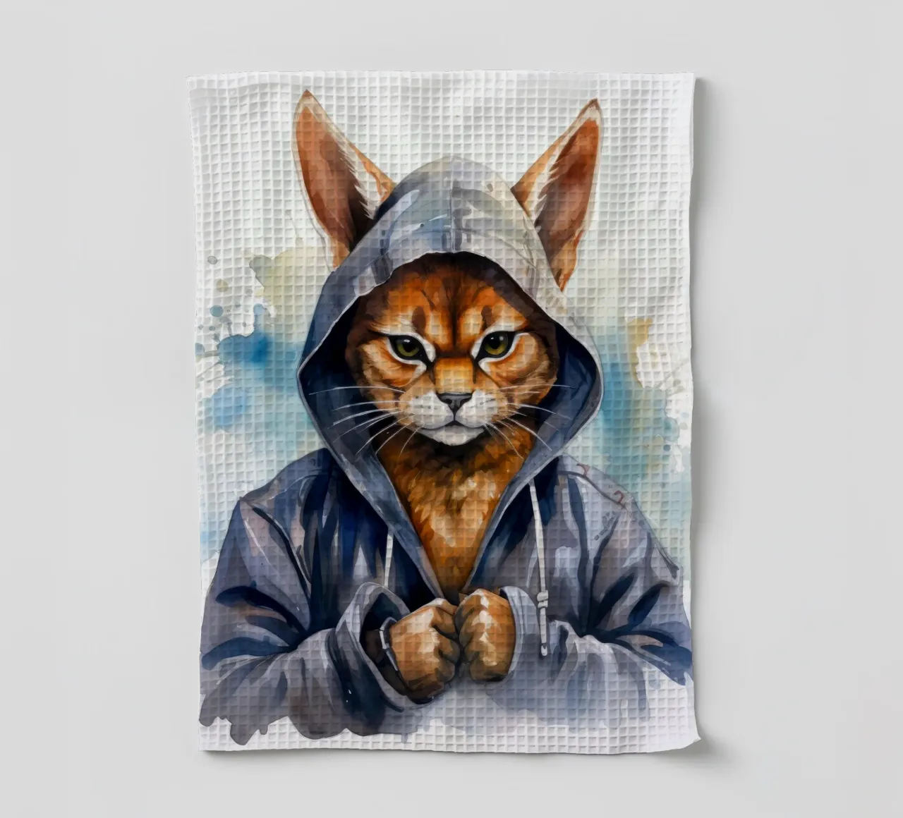 Cartone animato acquerellato Caracal in felpa con cappuccio canovaccio da cucina da Animal Portraits