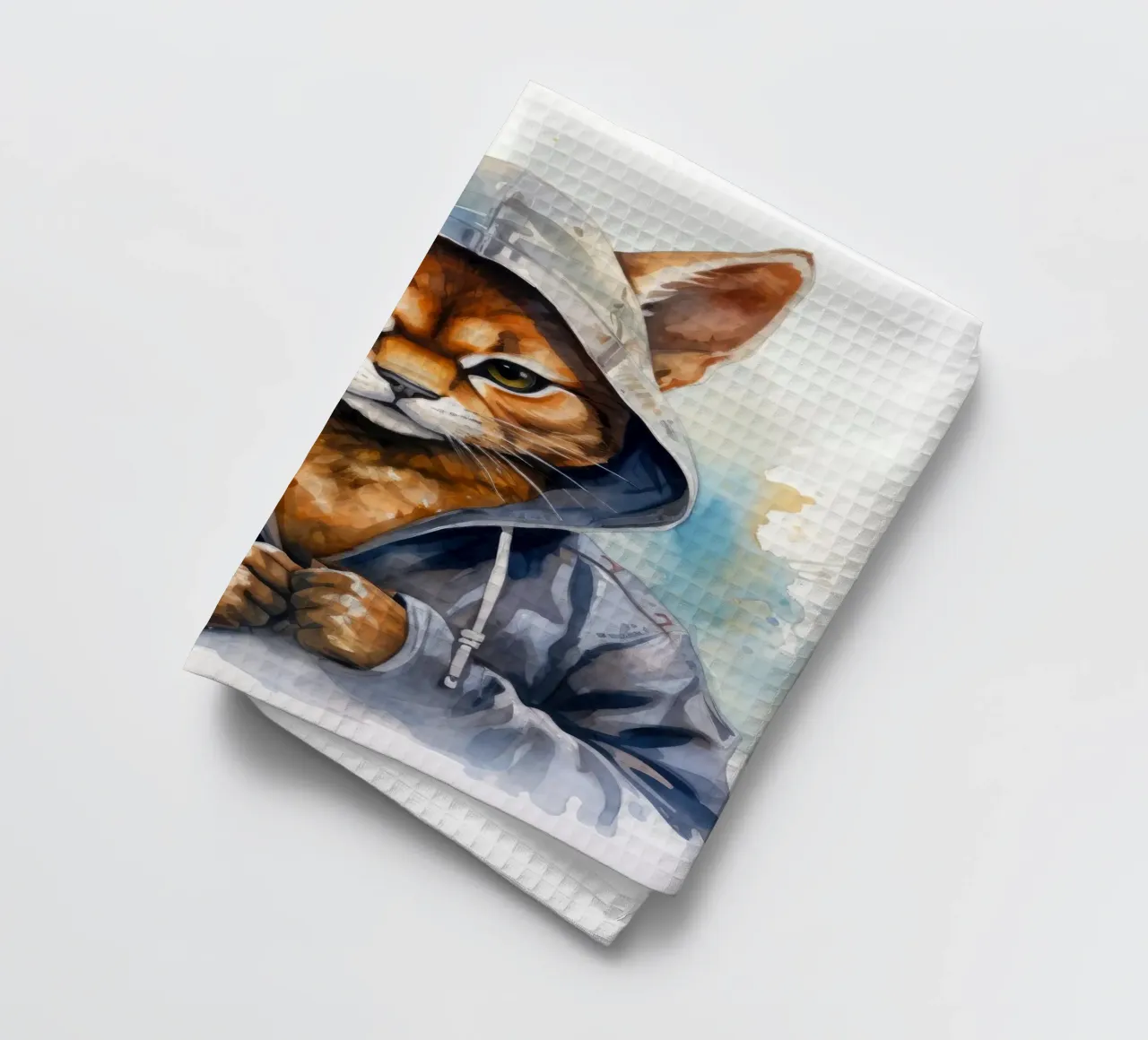 Cartone animato acquerellato Caracal in felpa con cappuccio canovaccio da cucina da Animal Portraits
