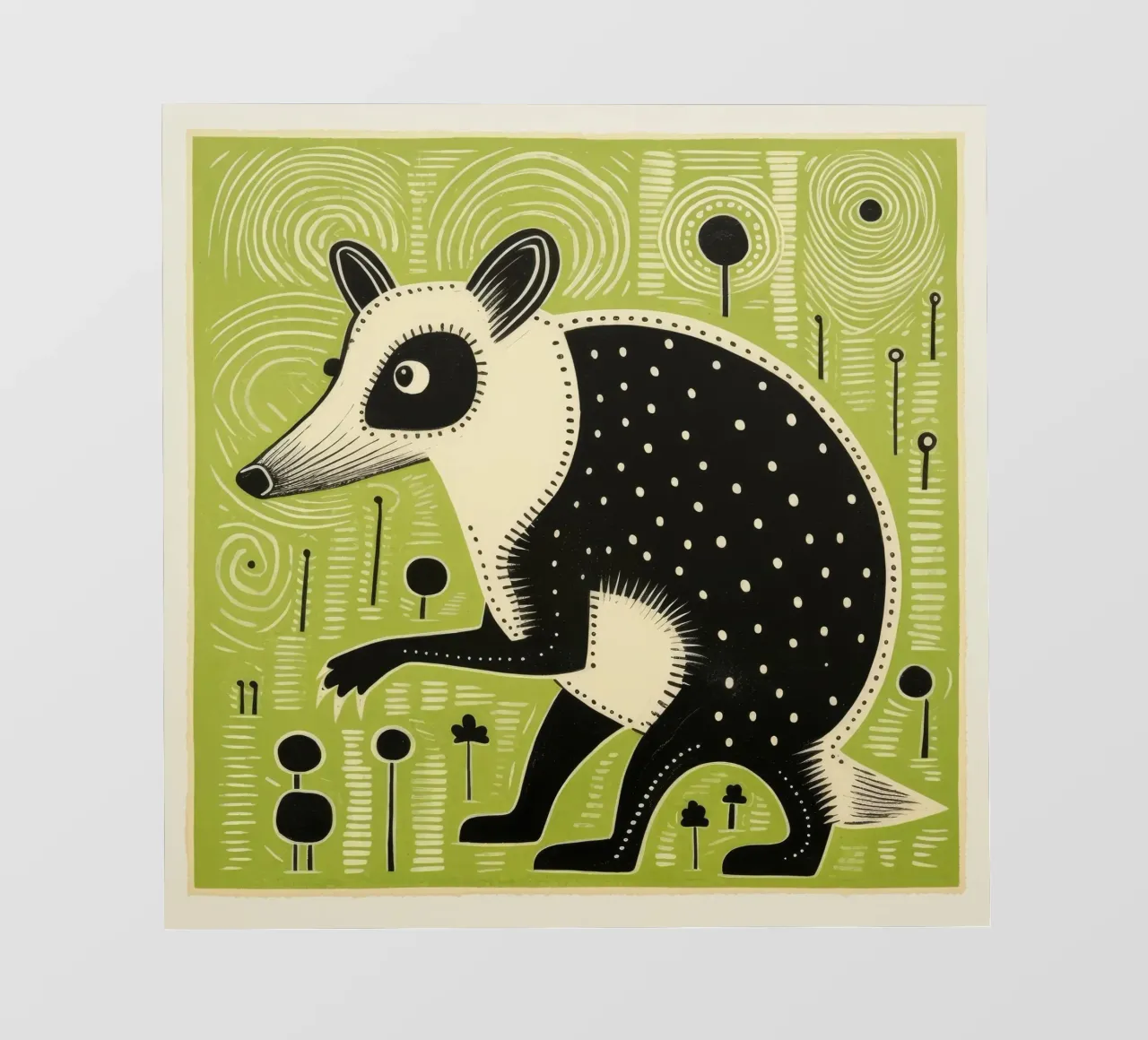 Opossum verde 1 telo in pvc da Minimal Animal Art