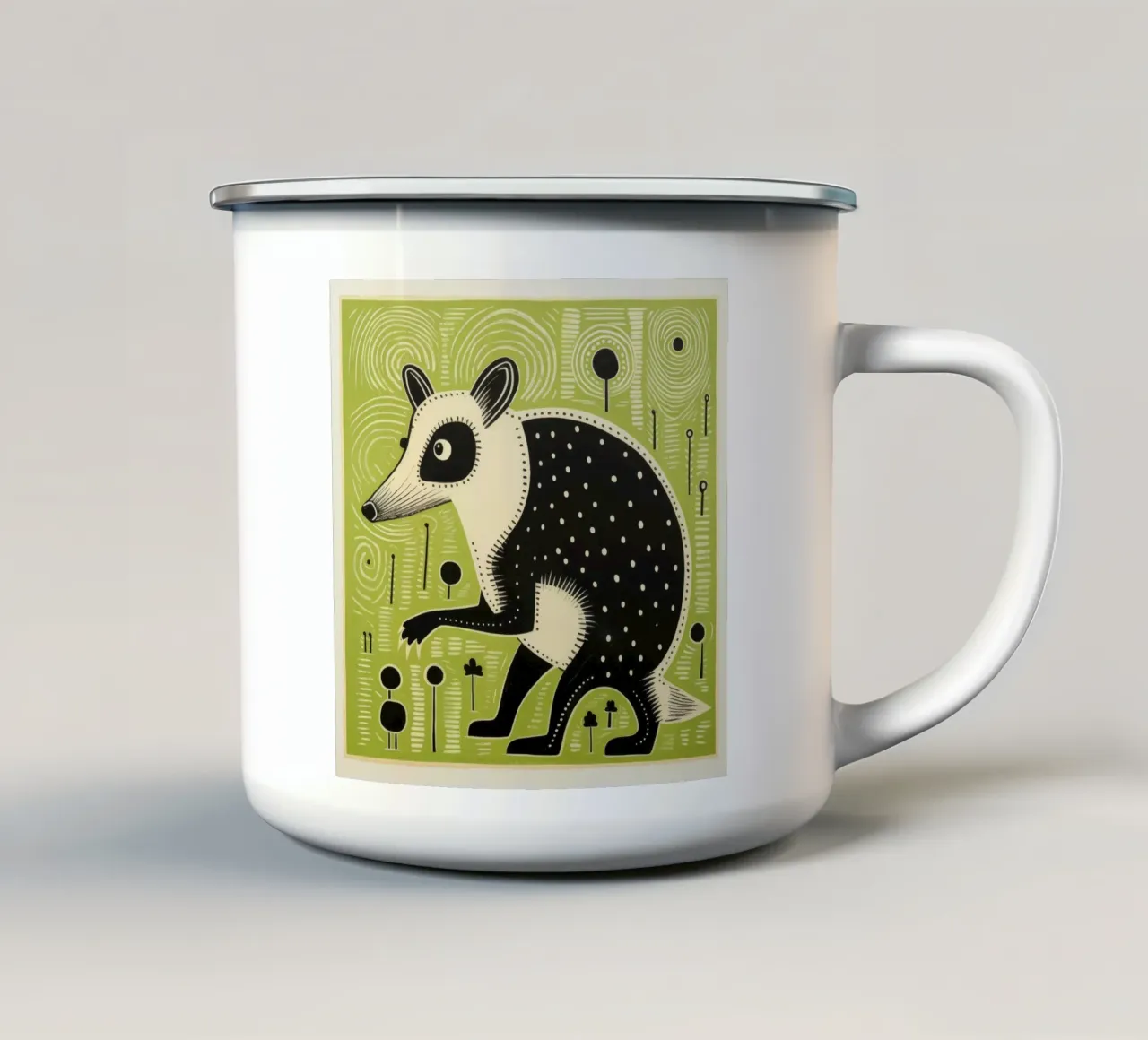Opossum verde 1 tazza in smalto da Minimal Animal Art