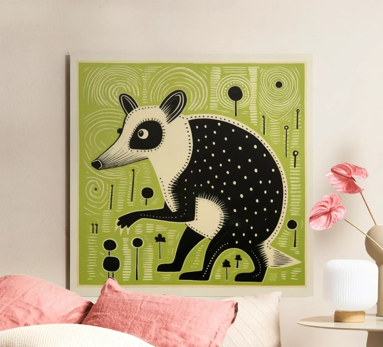 Opossum verde 1 alluminio dibond da Minimal Animal Art