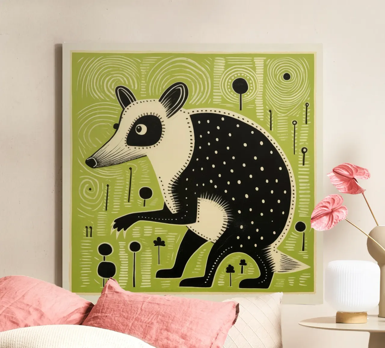 Opossum verde 1 tela con Cornice a cassetta da Minimal Animal Art