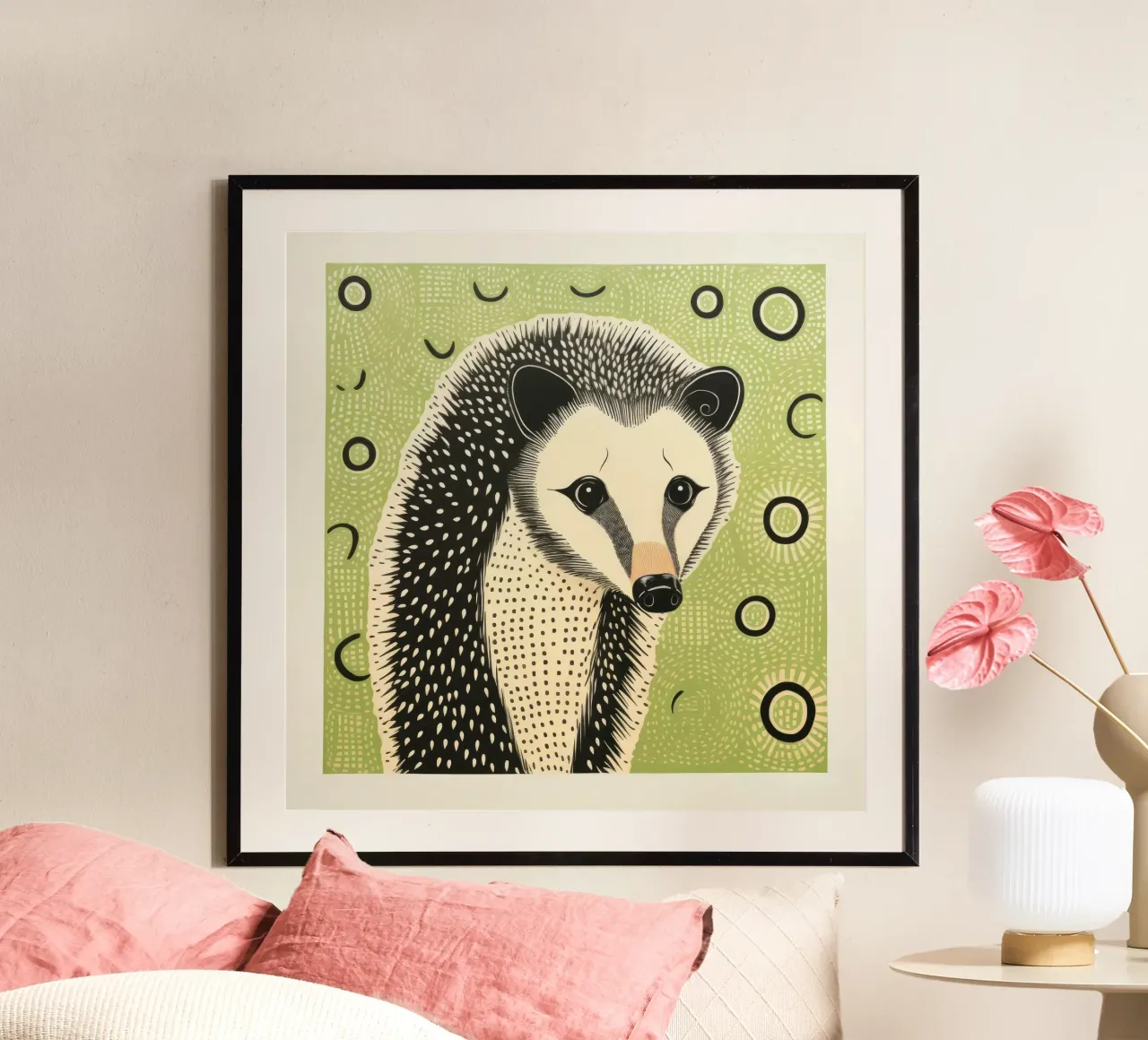 Opossum verde 2 carta hahnemühle da Minimal Animal Art