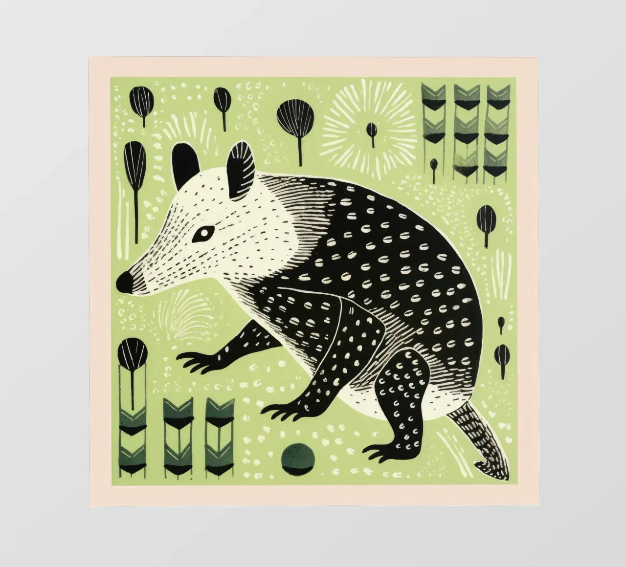 Opossum verde 3 pellicola backlit da Minimal Animal Art