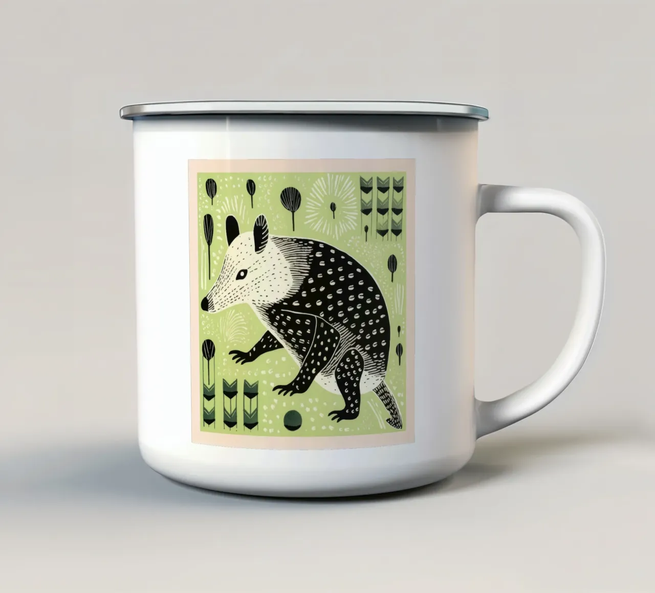 Opossum verde 3 tazza in smalto da Minimal Animal Art