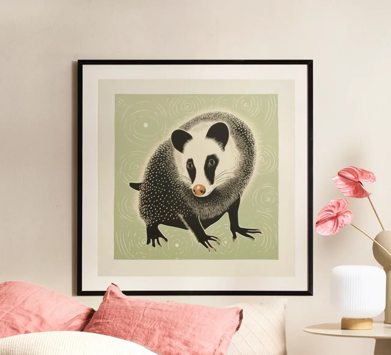 Opossum verde 4 carta hahnemühle da Minimal Animal Art