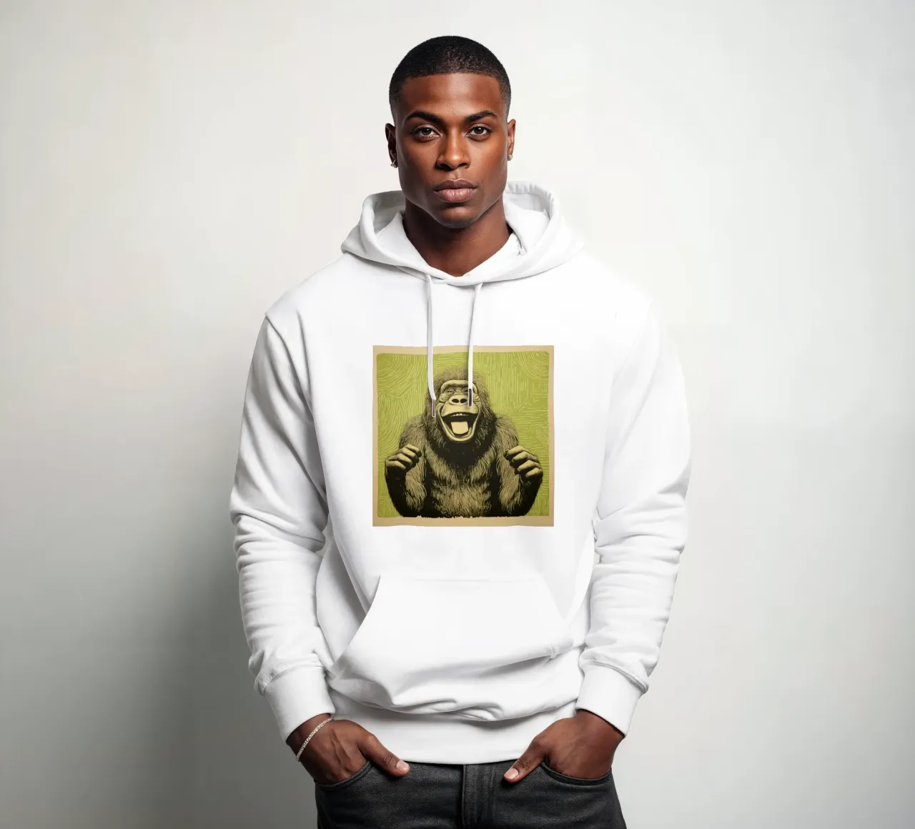 Orangutan verde 1 felpa con cappuccio da Minimal Animal Art