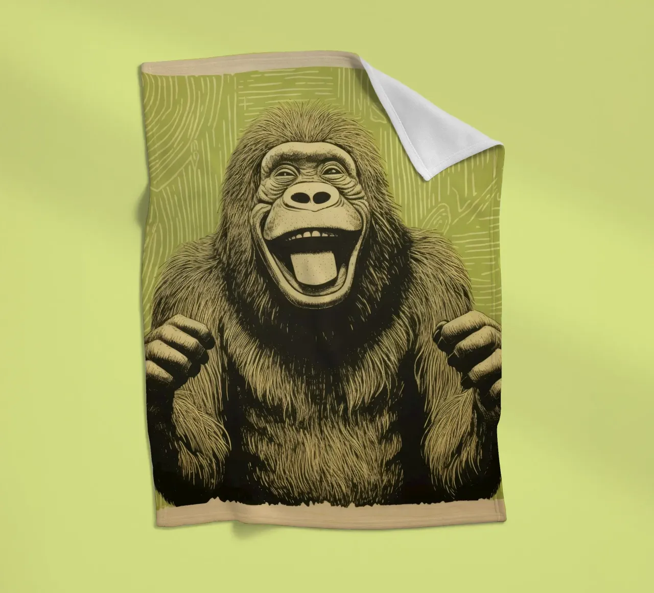 Green Orangutan 1 fleece blanket by Minimal Animal Art