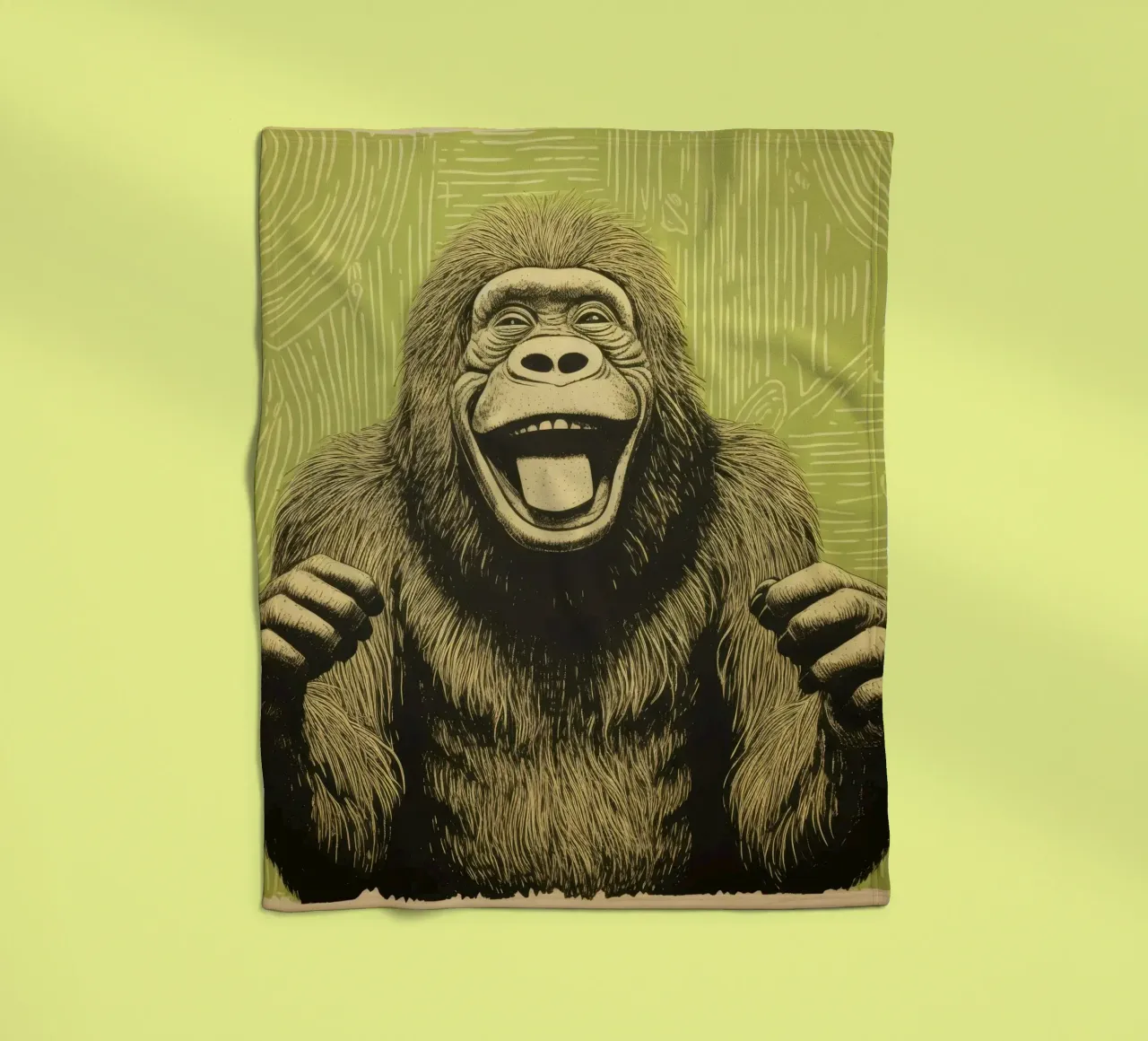 Green Orangutan 1 fleece blanket by Minimal Animal Art