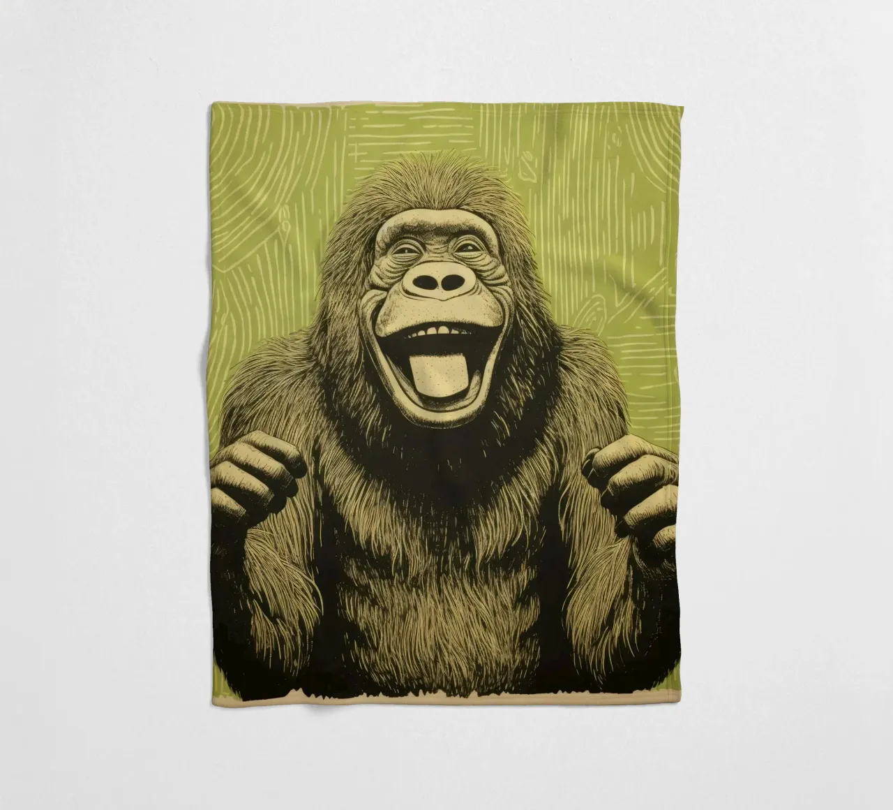 Green Orangutan 1 fleece blanket by Minimal Animal Art