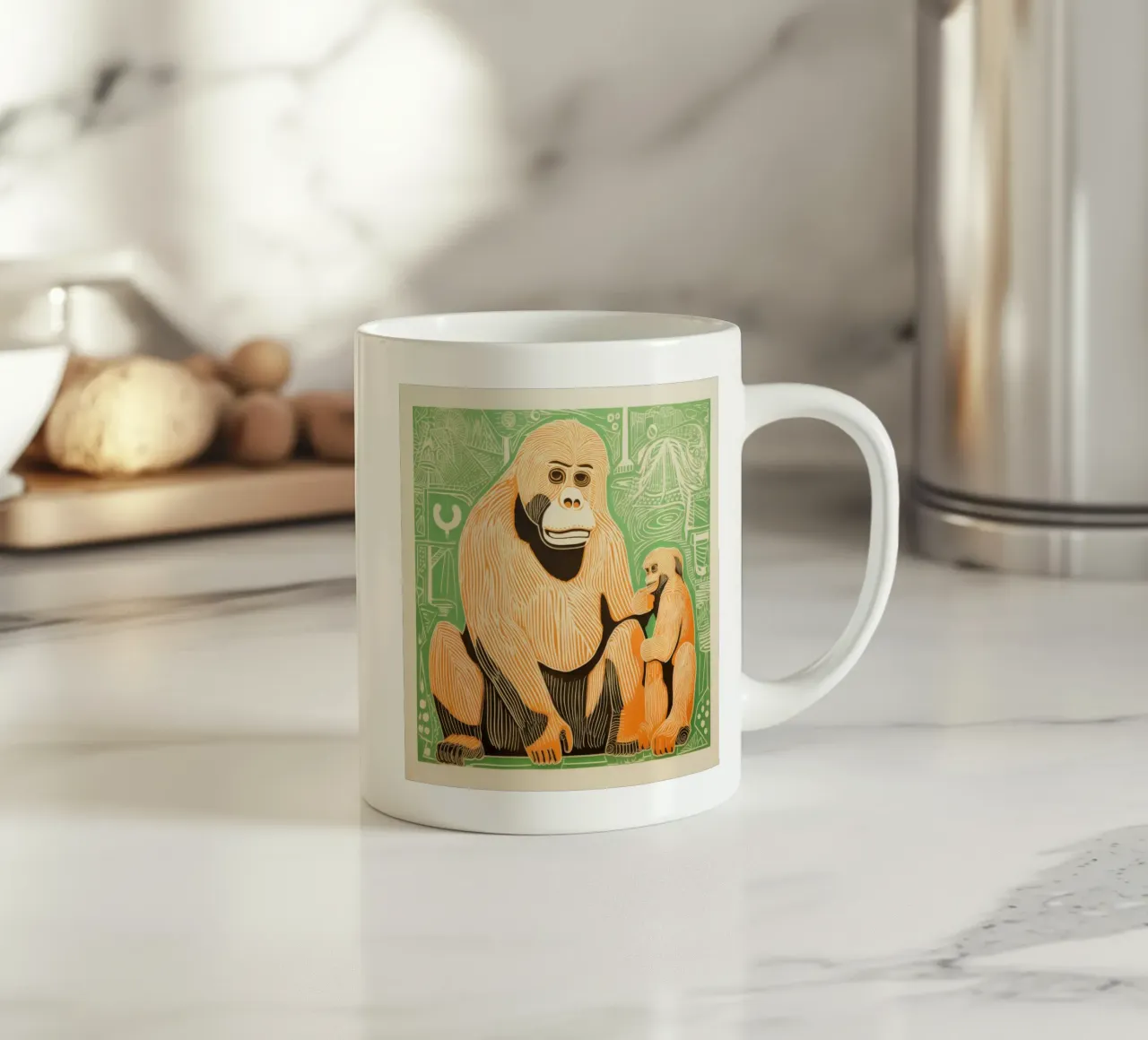 Orangutan verde 2 tazza in ceramica da Minimal Animal Art