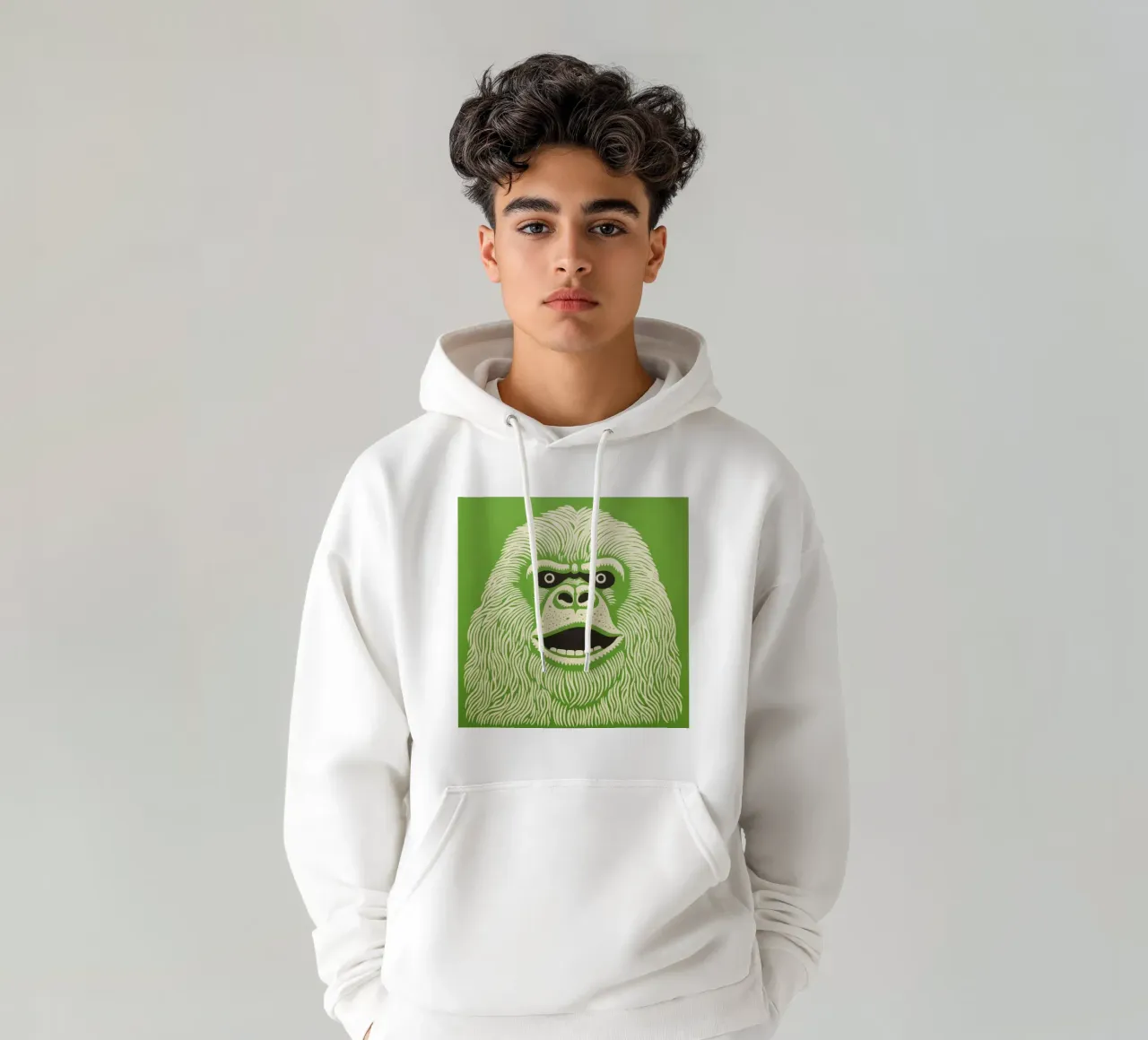 Orangutan verde 3 felpa con cappuccio da Minimal Animal Art