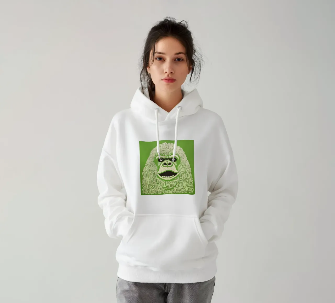 Orangutan verde 3 felpa con cappuccio da Minimal Animal Art