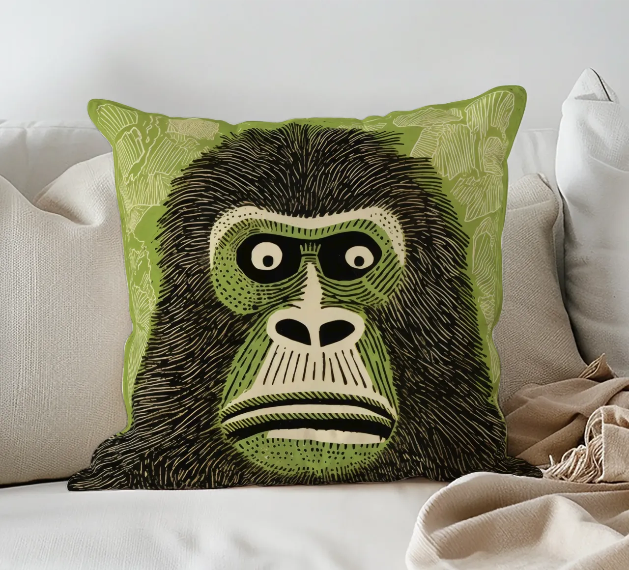 Orangutan verde 4 cuscino da Minimal Animal Art