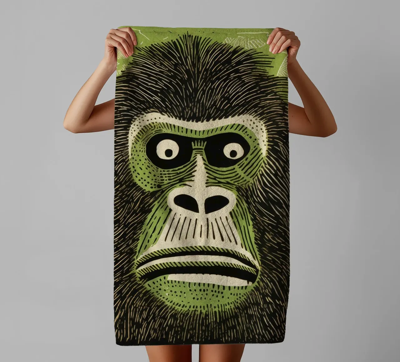 Green Orangutan 4 towel by Minimal Animal Art