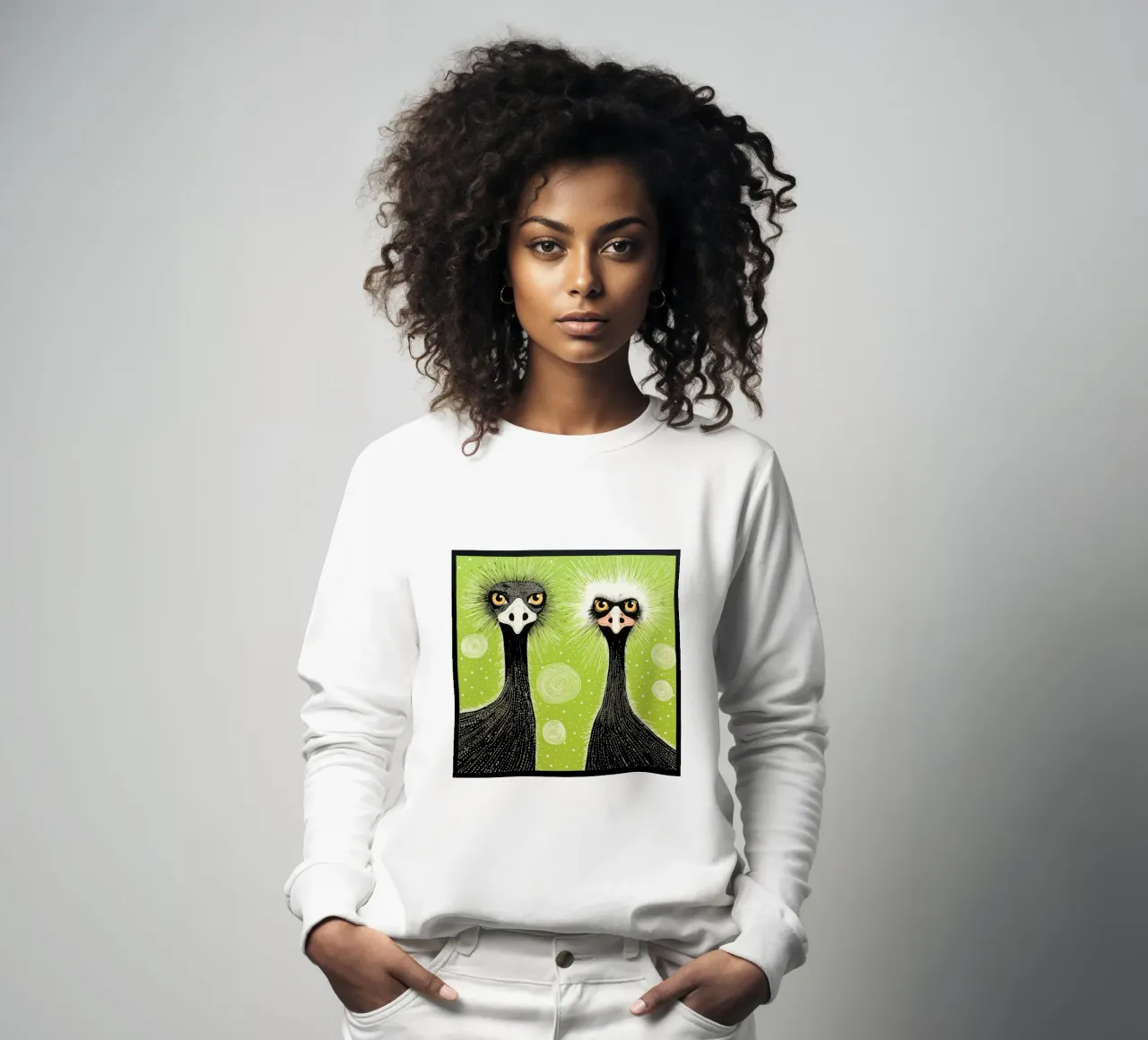 Green Ostriches sweatshirt by Minimal Animal Art