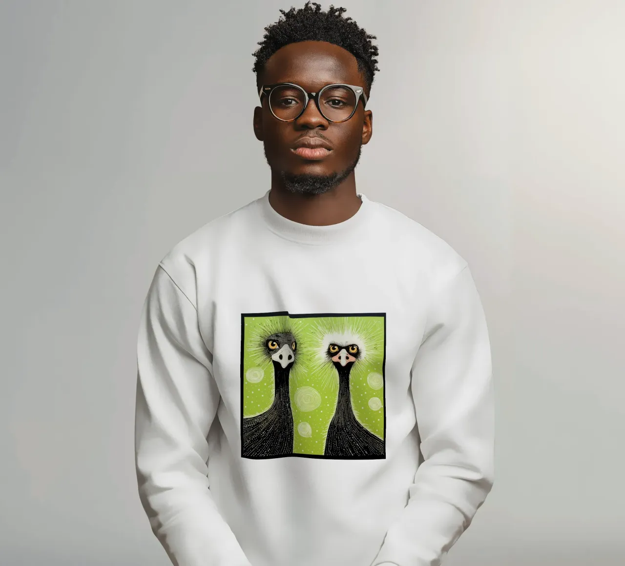 Green Ostriches sweatshirt by Minimal Animal Art