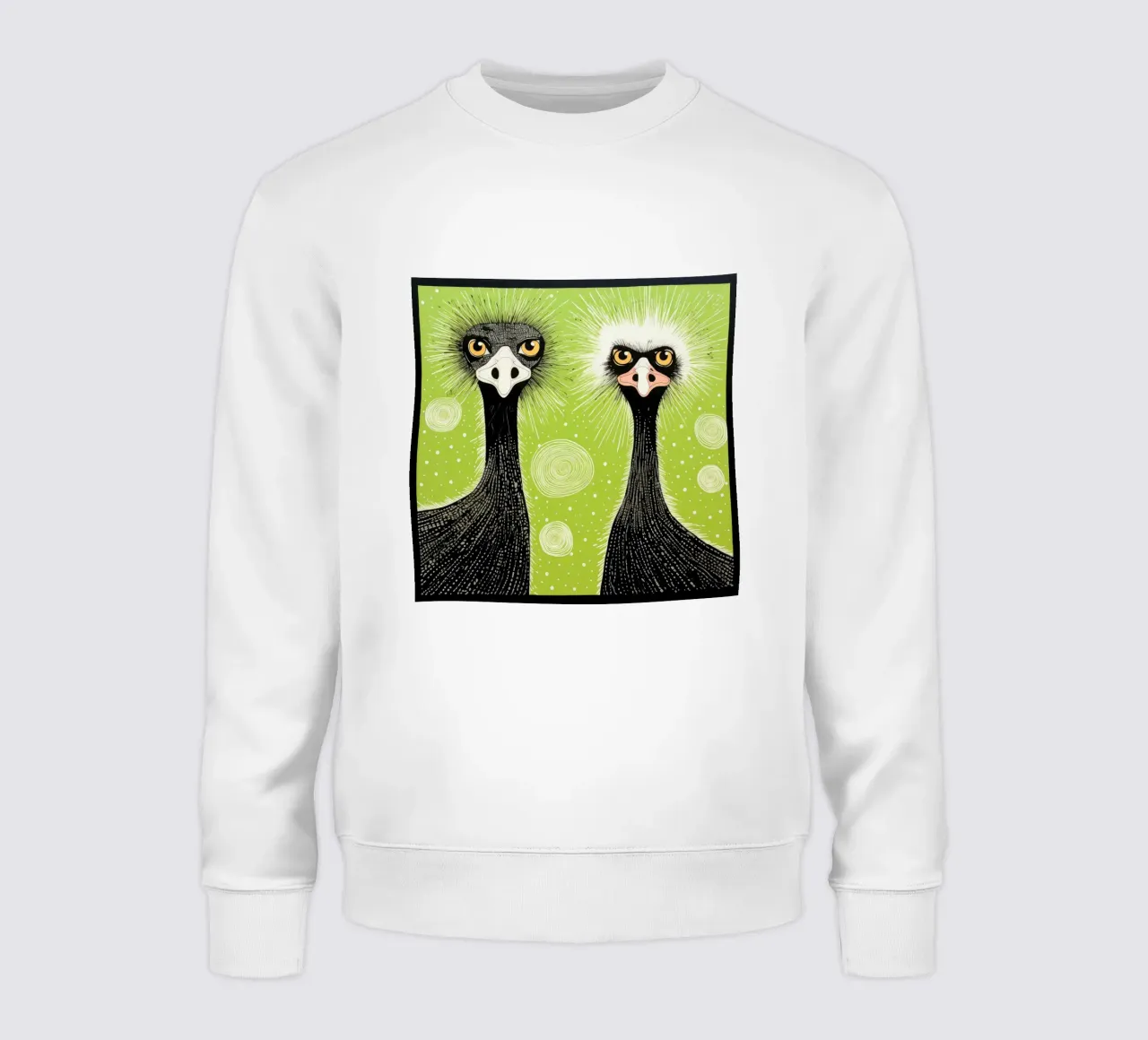 Green Ostriches sweatshirt by Minimal Animal Art